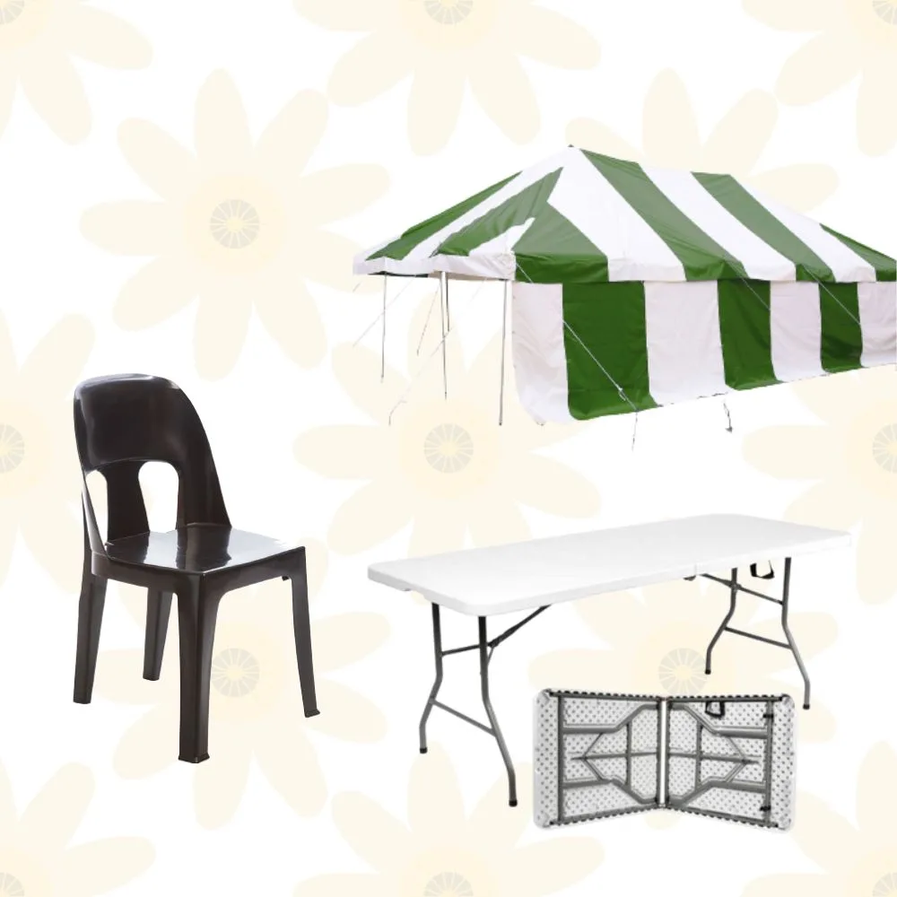PVC Peg and Poll Marquee Tent Party Chairs and Plastic Table Combo
